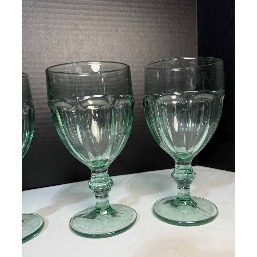 3 Vintage Libbey Gibraltar Duratuff Spanish Green 6 3/4" Water Goblets Glasses - Picture 3 of 5